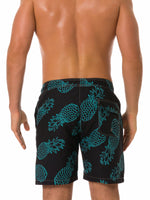 Men's Summer Pineapple Fruit Print Black Beach Shorts Swimming Trunks