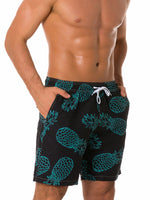 Men's Summer Pineapple Fruit Print Black Beach Shorts Swimming Trunks