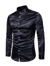 Men's Satin Smooth Button Up Tuxedo Long Sleeve Party Dress Shirt