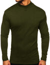Men's Casual High-Neck Solid Color Long Sleeve T-shirt