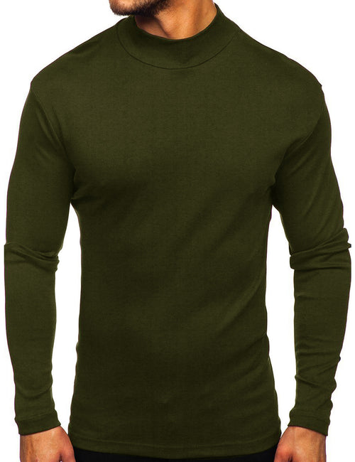Men's Casual High-Neck Solid Color Long Sleeve T-shirt