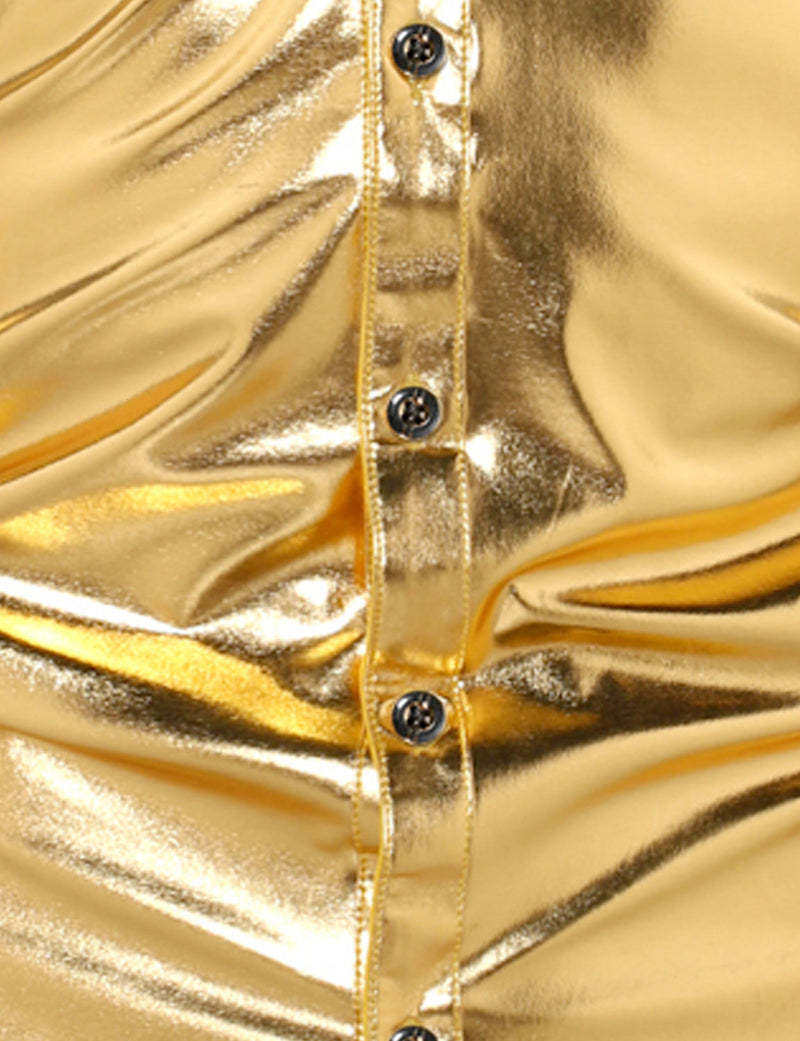 Men's Luxury Shiny Button Up Tuxedo Costume Long Sleeve Party Dress Shirt