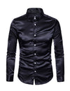 Men's Satin Smooth Button Up Tuxedo Long Sleeve Party Dress Shirt