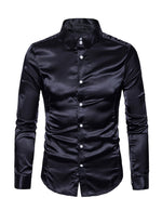 Men's Satin Smooth Button Up Tuxedo Long Sleeve Party Dress Shirt
