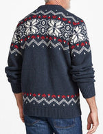 Men's Round Neck Navy Blue Snowflake Christmas Vintage Casual Long Sleeve Sweater