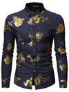 Men's Rose Print Casual Long Sleeve Shirts