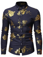 Men's Rose Print Casual Long Sleeve Shirts