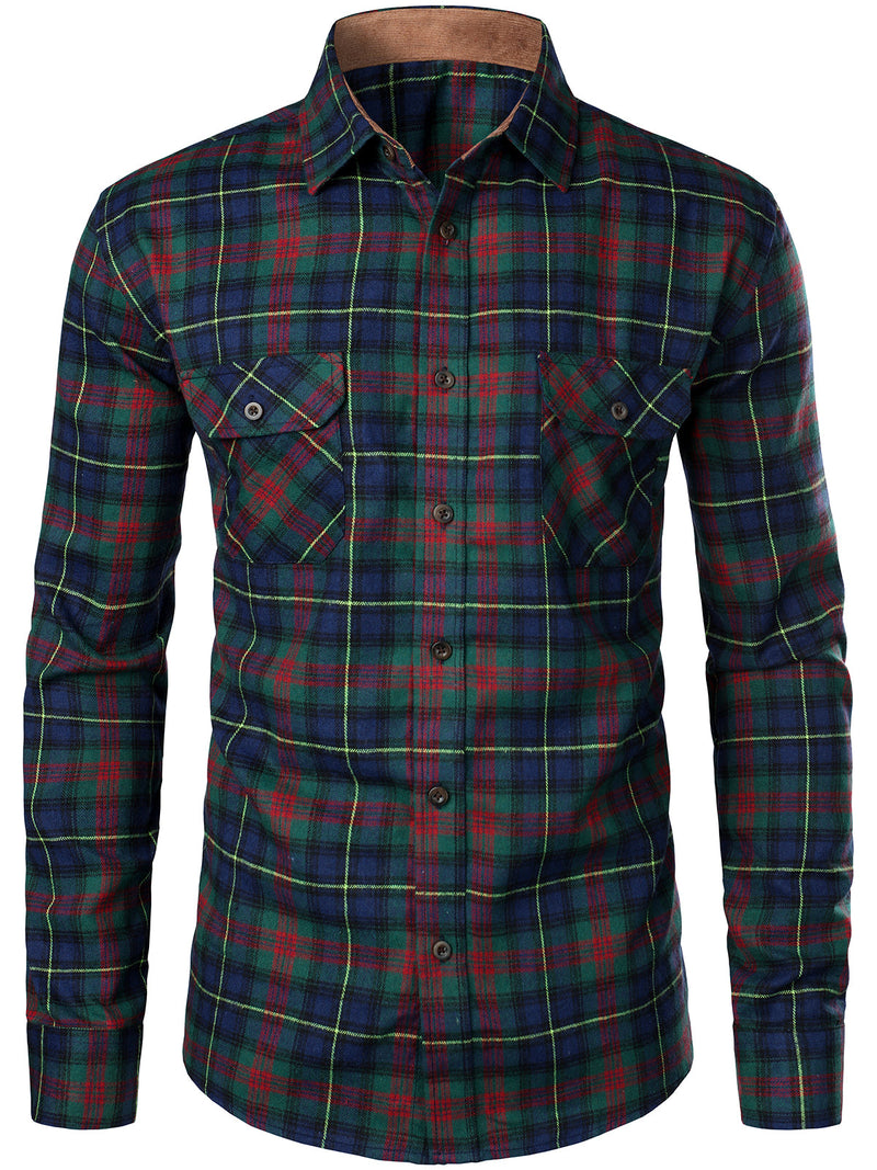 Men's Button Up Regular Fit Long Sleeve Plaid Flannel Casual Shirts