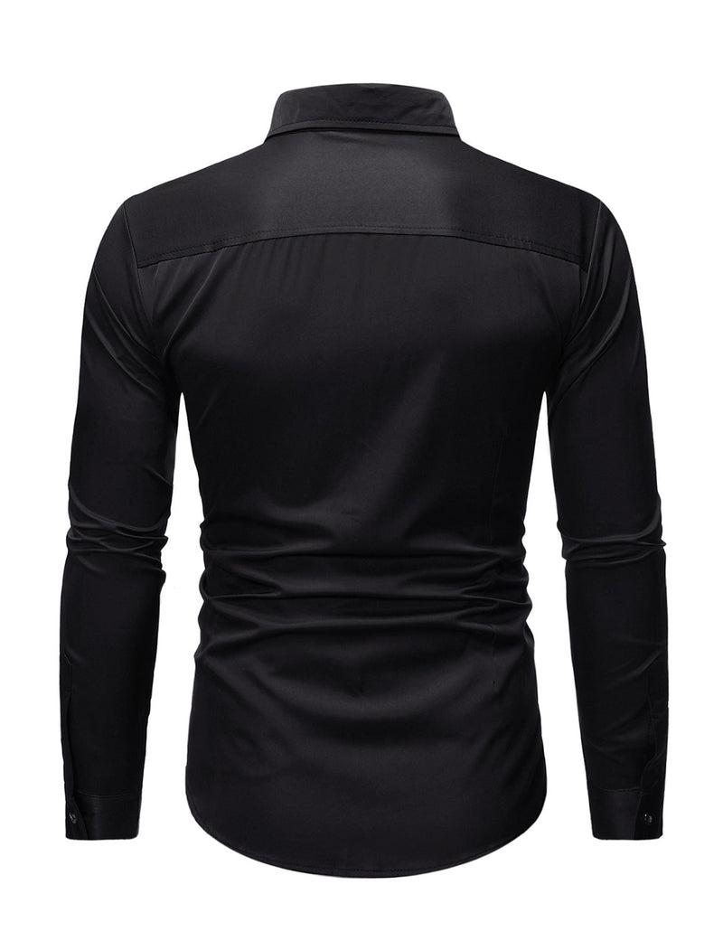 Men's Solid Color Casual Tuxedo Banquet Long Sleeve Dress Shirt