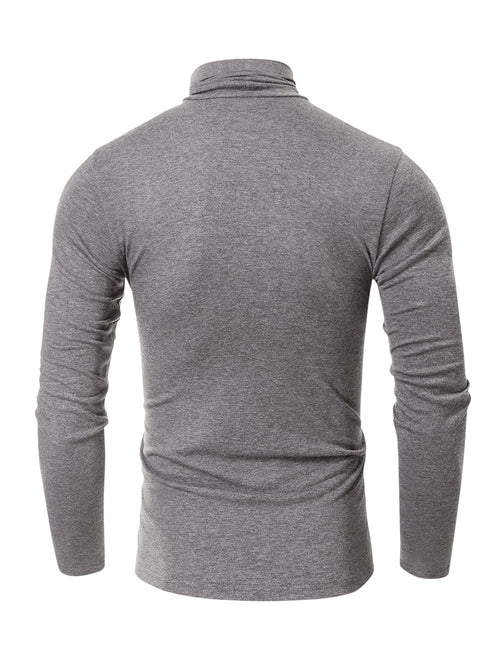 Men's Casual High-Neck Solid Color Long Sleeve T-shirt