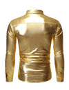 Men's Sequin Metallic Prom Party Button Long Sleeve Shirt