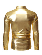 Men's Sequin Metallic Prom Party Button Long Sleeve Shirt