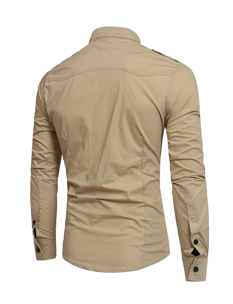 Men's Cotton Casual Pocket Hiking Outdoor Button Long Sleeve Shirt