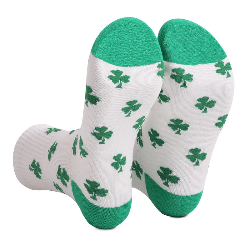 St. Patrick's Day Funny Shamrock Print Festival Party Holiday Green Cotton Socks