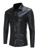 Men's Party Nightclub Button Up Cool Leather Long Sleeve Shirt