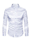 Men's Satin Smooth Button Up Tuxedo Long Sleeve Party Dress Shirt