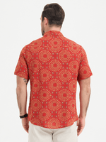Men's Red Cotton 70s Leisure Vintage Short Sleeve Shirt