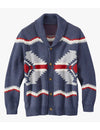 Men's Retro Print Soft Casual Button Fall Winter Navy Blue Cardigan Sweater