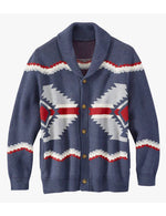 Men's Retro Print Soft Casual Button Fall Winter Navy Blue Cardigan Sweater