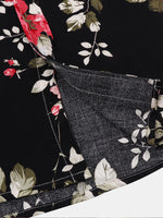 Men's Floral Print Summer Black Short Sleeve Button Up Shirt
