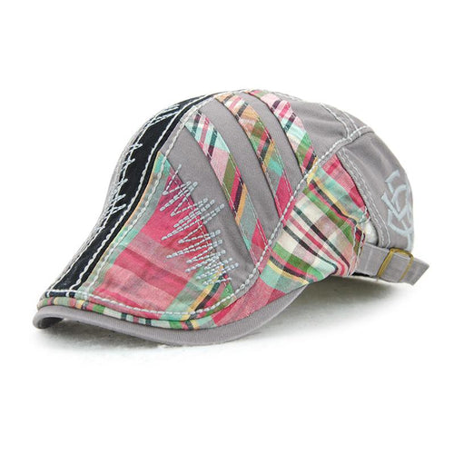 Men's cotton adjustable casual embroidered plaid fashion cap