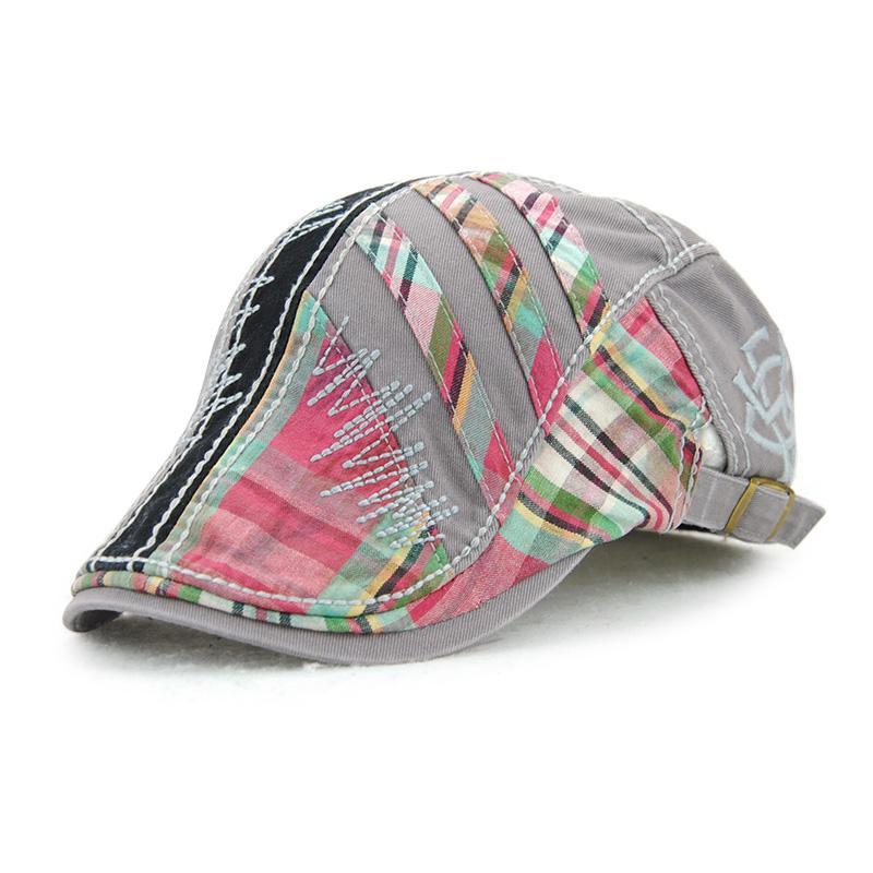 Men's cotton adjustable casual embroidered plaid fashion cap