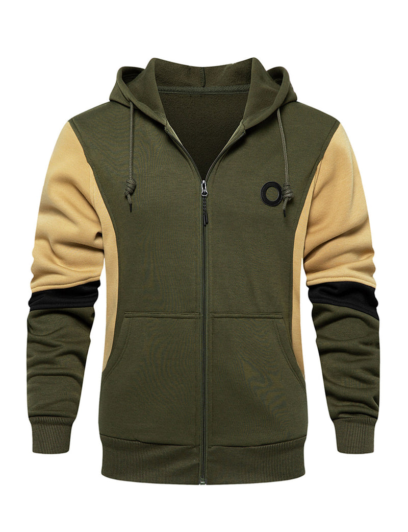 Men's Casual Color Block Long Sleeve Full-Zip Hoodie Zip Sweatshirt