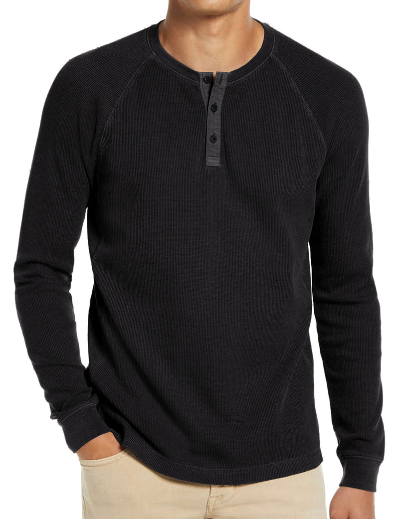 Men's  Solid Color Henry Collar Long Sleeve Casual T-Shirt