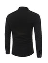 Men's Stand Collar Solid Plaid Pocket Button Up Long Sleeve Shirt