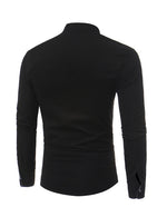 Men's Stand Collar Solid Plaid Pocket Button Up Long Sleeve Shirt