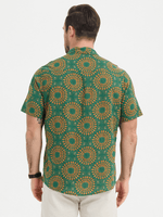 Men's Green Cotton Leisure Vintage 70s Short Sleeve Shirt