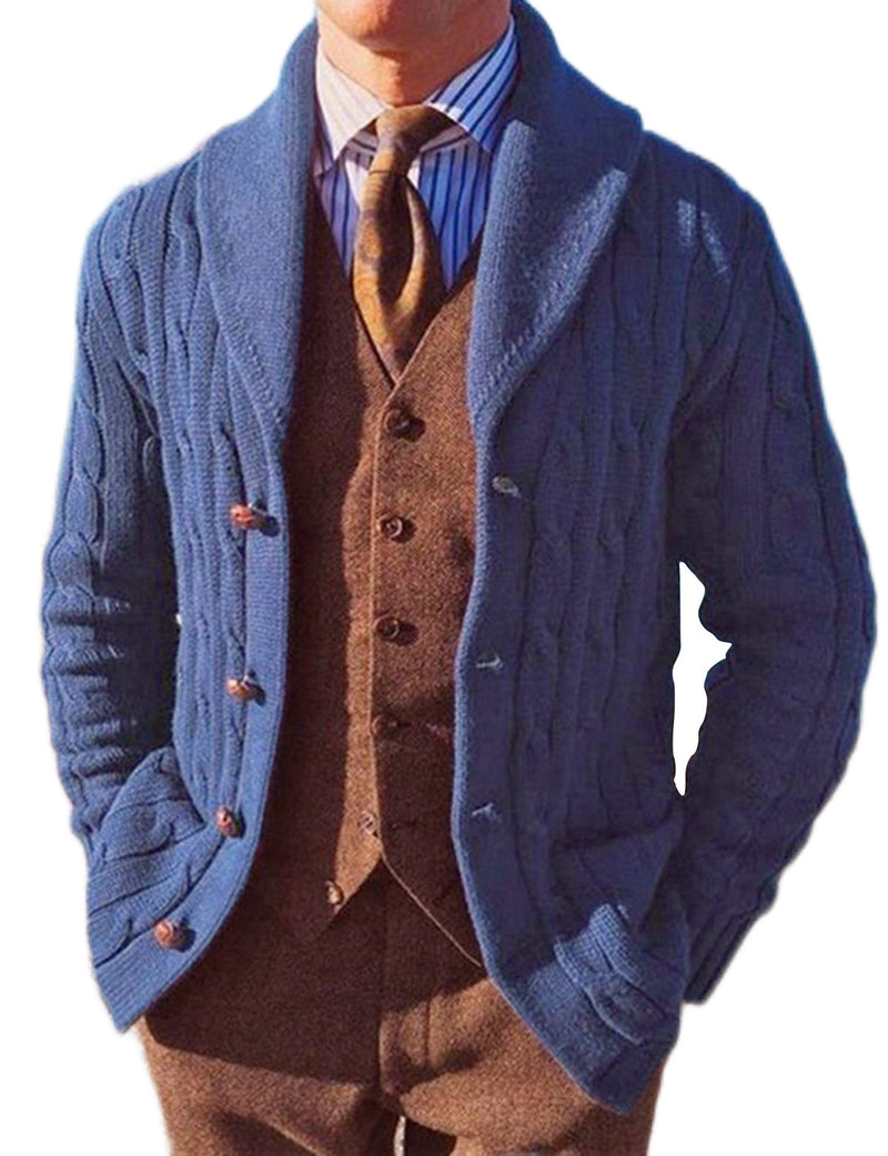 Men's Knit Casual Dark Blue Fall Winter Solid Color Cardigan Sweater