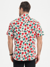 Men's Breathable Beach Summer Rose Print Cotton Button up Beige Short Sleeve Shirt
