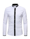 Men's Stand Collar Long Sleeve Button Up Slim Fit Casual Shirt