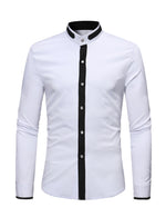 Men's Stand Collar Long Sleeve Button Up Slim Fit Casual Shirt