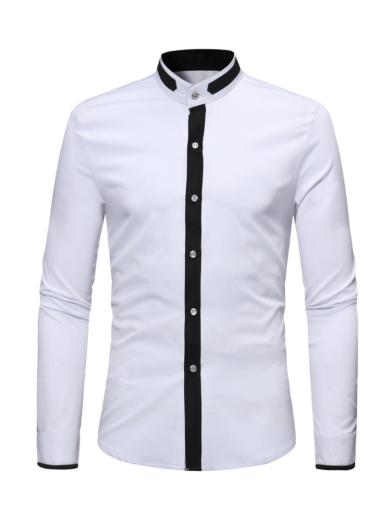 Men's Stand Collar Long Sleeve Button Up Slim Fit Casual Shirt