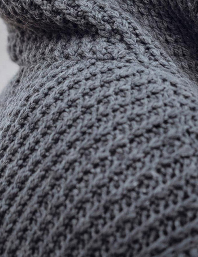 Men's Soft Knit Hooded Grey Solid Color Fall Winter Cardigan Sweater