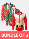 Bundle Of 3|Men's Christmas Print Regular Fit Long Sleeve Shirt