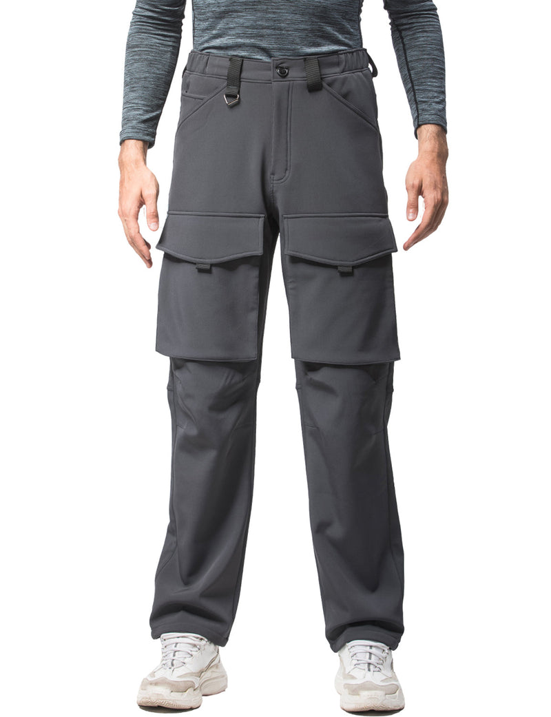 Men's Windproof Thickened Fleece Work Trousers Multi-Pocket Outdoor Sport Cargo Pants