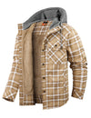Men's Casual Flannel Lined Long Sleeve Fall Winter Warm Plaid Hooded Shirt Jacket