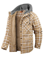 Men's Casual Flannel Lined Long Sleeve Fall Winter Warm Plaid Hooded Shirt Jacket