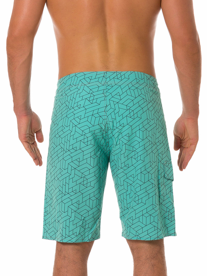 Men's Casual Light Green Flat Waist Hawaiian Shorts Summer Beach Boardshorts