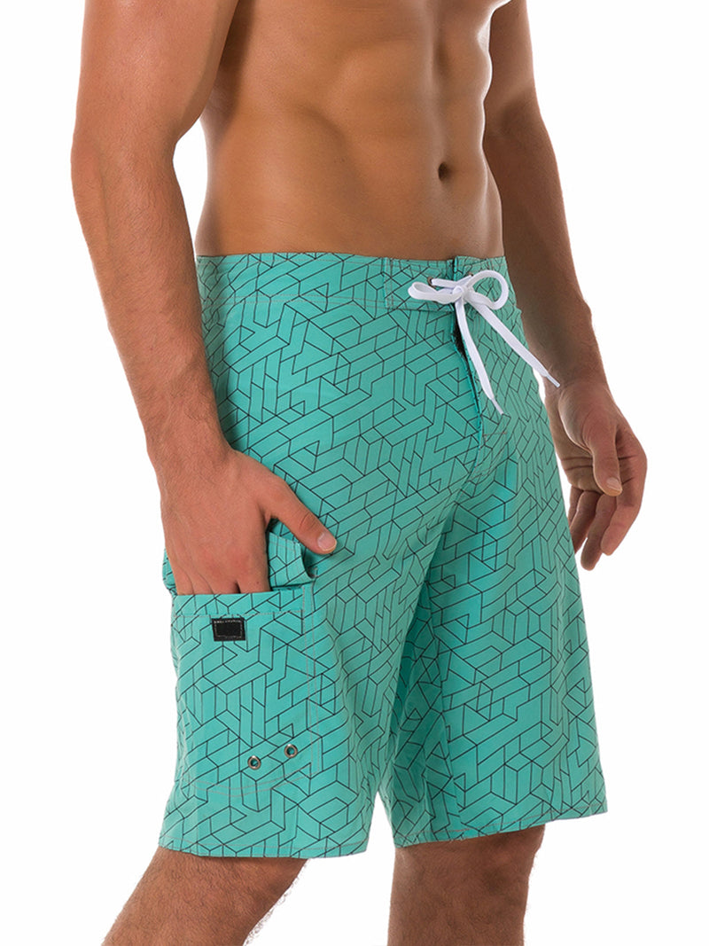 Men's Casual Light Green Flat Waist Hawaiian Shorts Summer Beach Boardshorts
