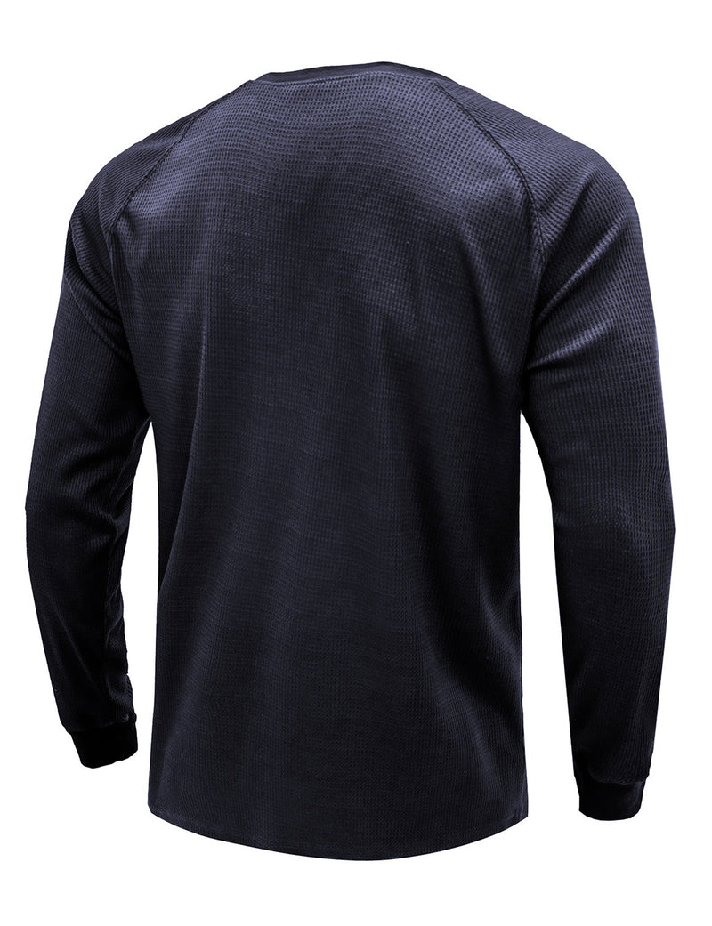 Men's  Solid Color Henry Collar Long Sleeve Casual T-Shirt