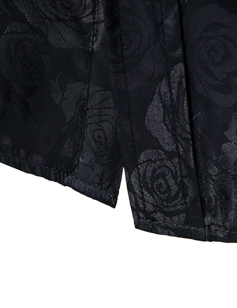 Men's Jacquard Vintage Rose Flower Print Party Prom Long Sleeve Dress Shirt