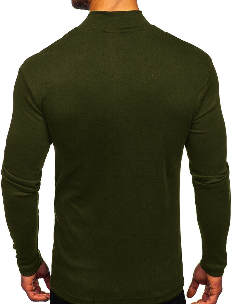 Men's Casual High-Neck Solid Color Long Sleeve T-shirt