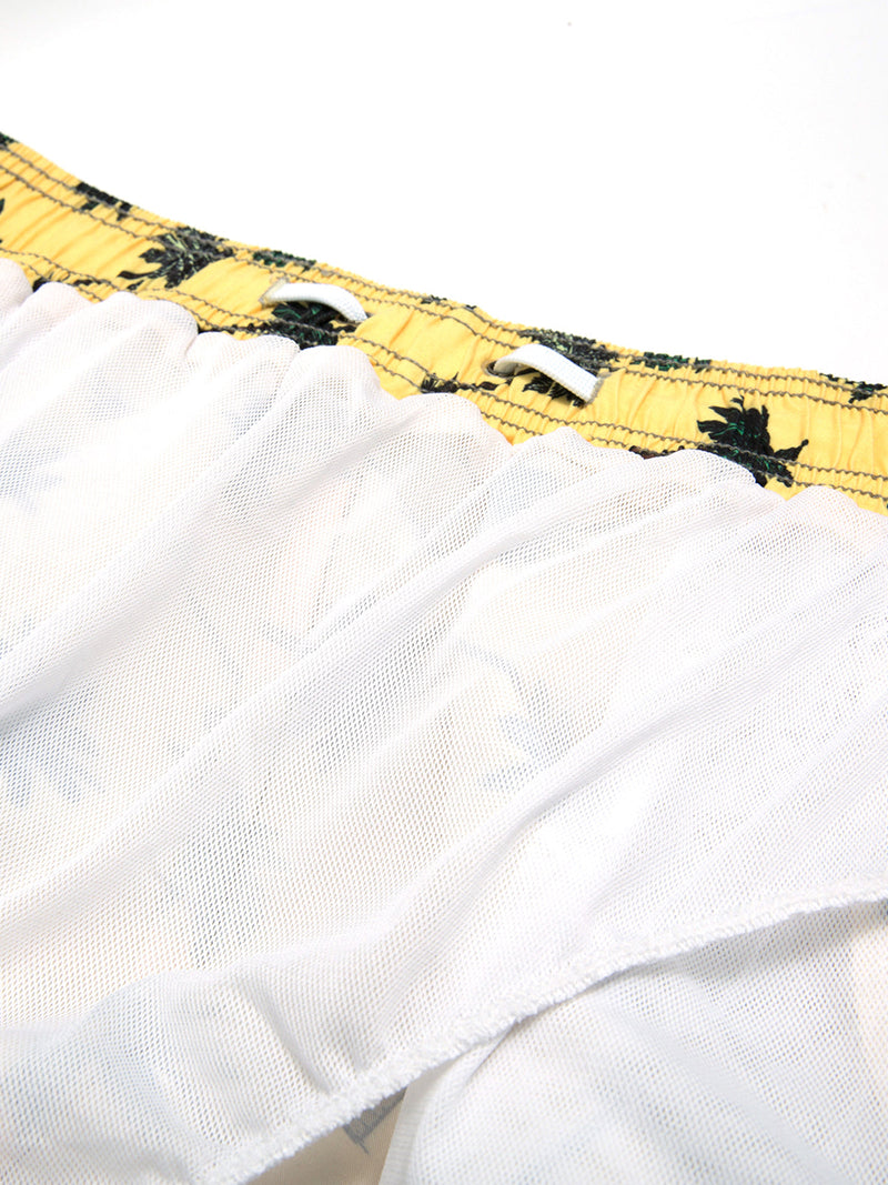 Men's Casual Summer Palm Tree Beach Yellow Shorts Swimming Trunks
