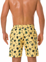 Men's Casual Summer Palm Tree Beach Yellow Shorts Swimming Trunks