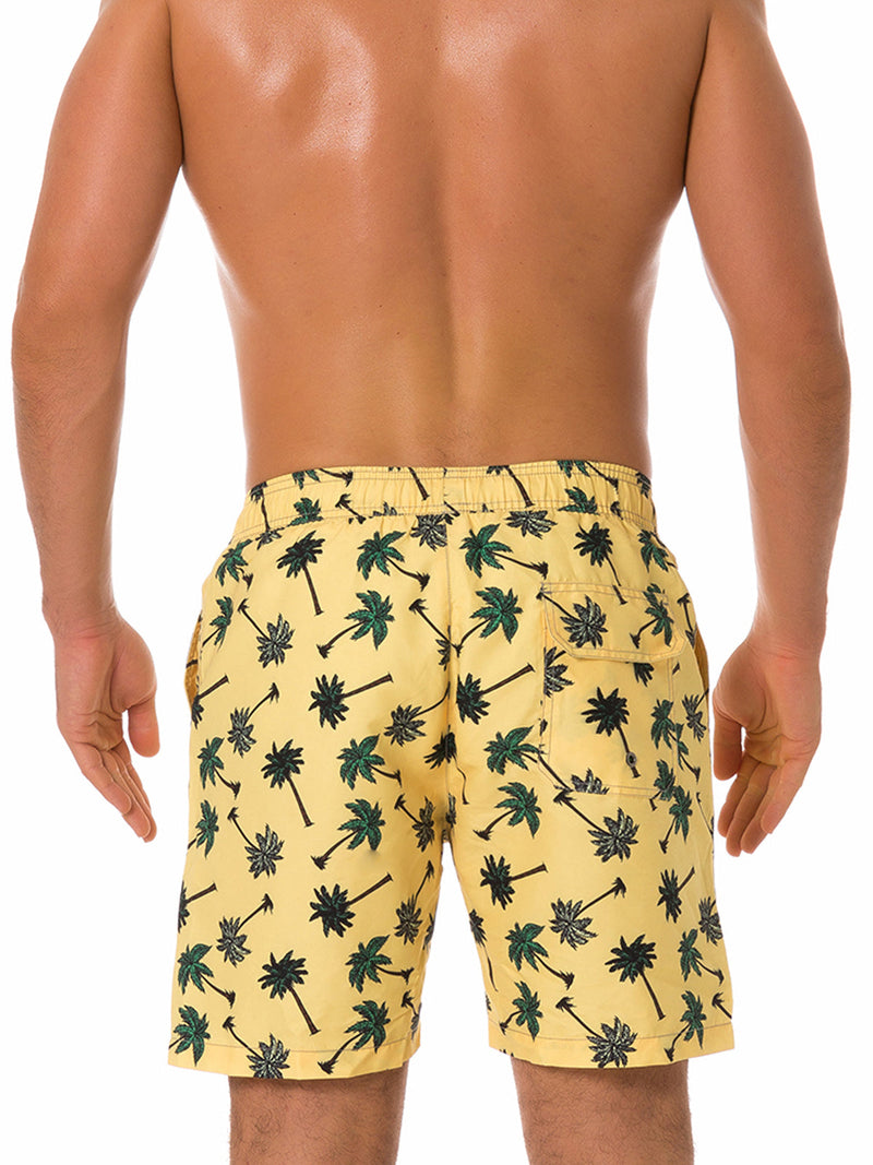 Men's Casual Summer Palm Tree Beach Yellow Shorts Swimming Trunks