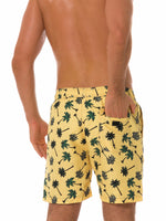 Men's Casual Summer Palm Tree Beach Yellow Shorts Swimming Trunks